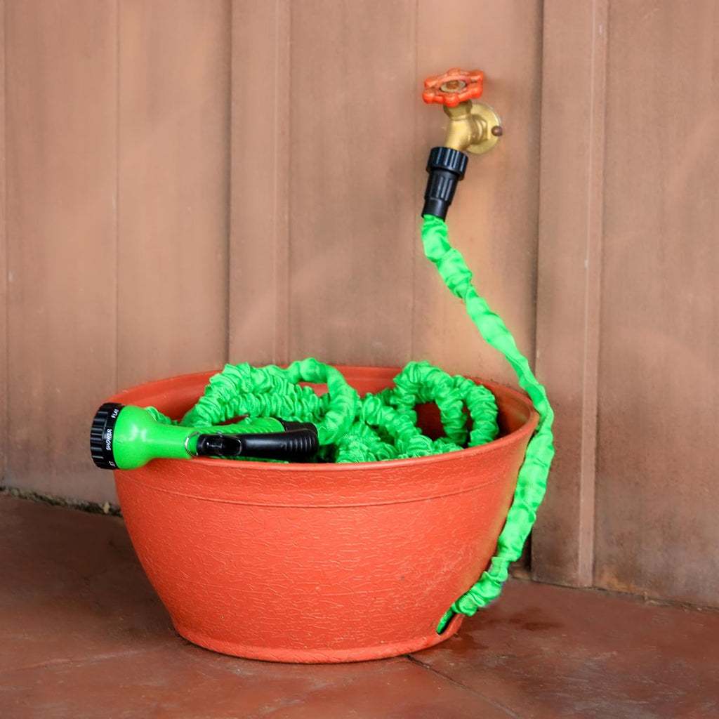 EMSCO Expandable Hose Hider – Expandable Hose Storage Pot – Rustic Terra Cotta