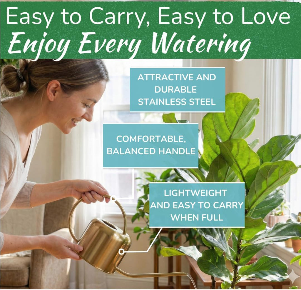 Stainless Steel Houseplant Watering Can, Brushed Gold, 1L Capacity