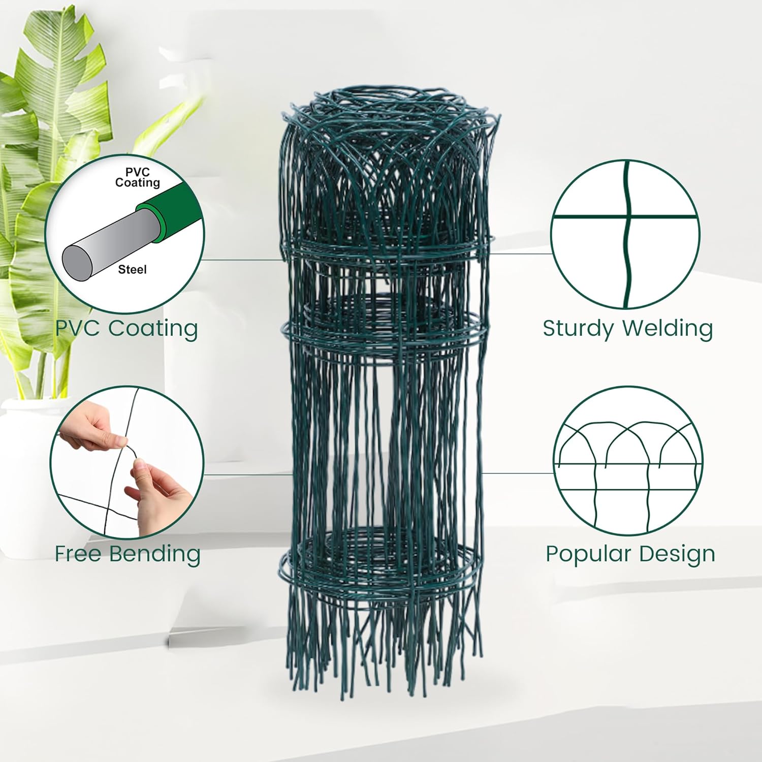 PROWORX Green Small Garden Fence Border Curve Wire Fencing 14”x40’(2 Rolls) | 2 Pack Metal Folding Decorative Flower