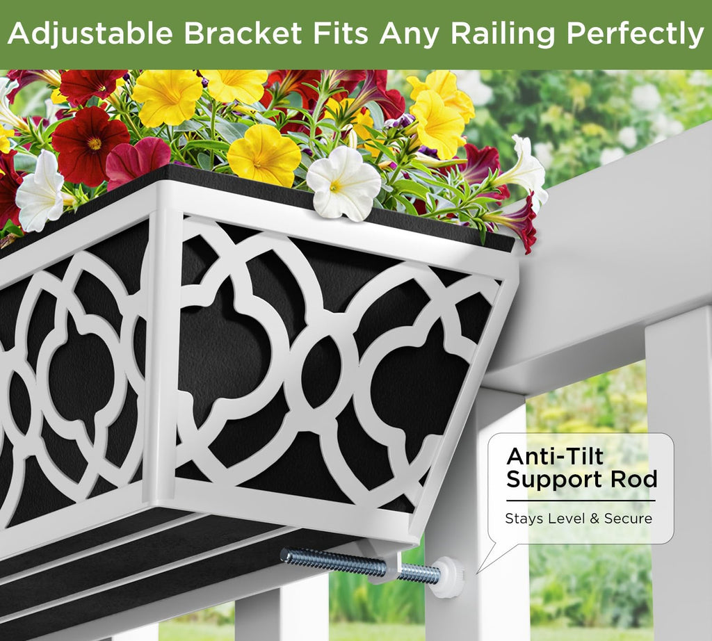 Y&M 30'' Hanging Railing Planter Box Set with Black Non-Woven Fabric Liner, 2 Pcs Large Metal Flower Boxes with