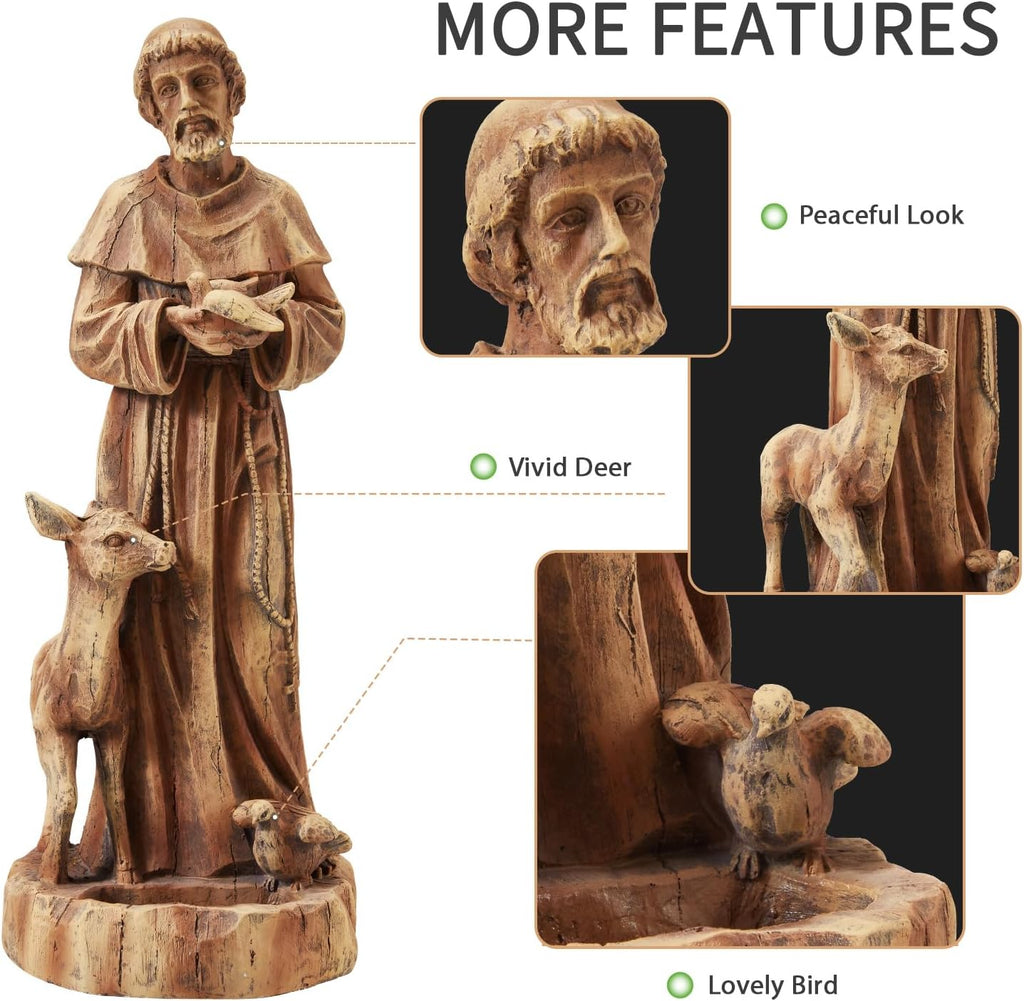 25" Saint Francis Statue with Bird Feeder, Outdoor Garden Decor | Hand Painted St. Francis with Animals Garden Statue