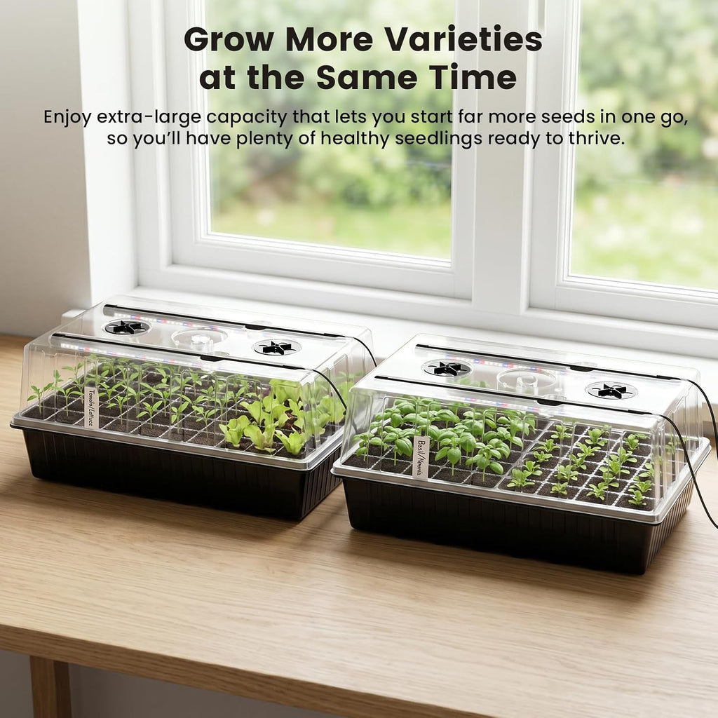 BAOSHISHAN Seed Starter Tray with Grow Light - 120 Cells Self-Watering | 24/7 LED Grow Light, 4'' Humidity Dome, Ideal