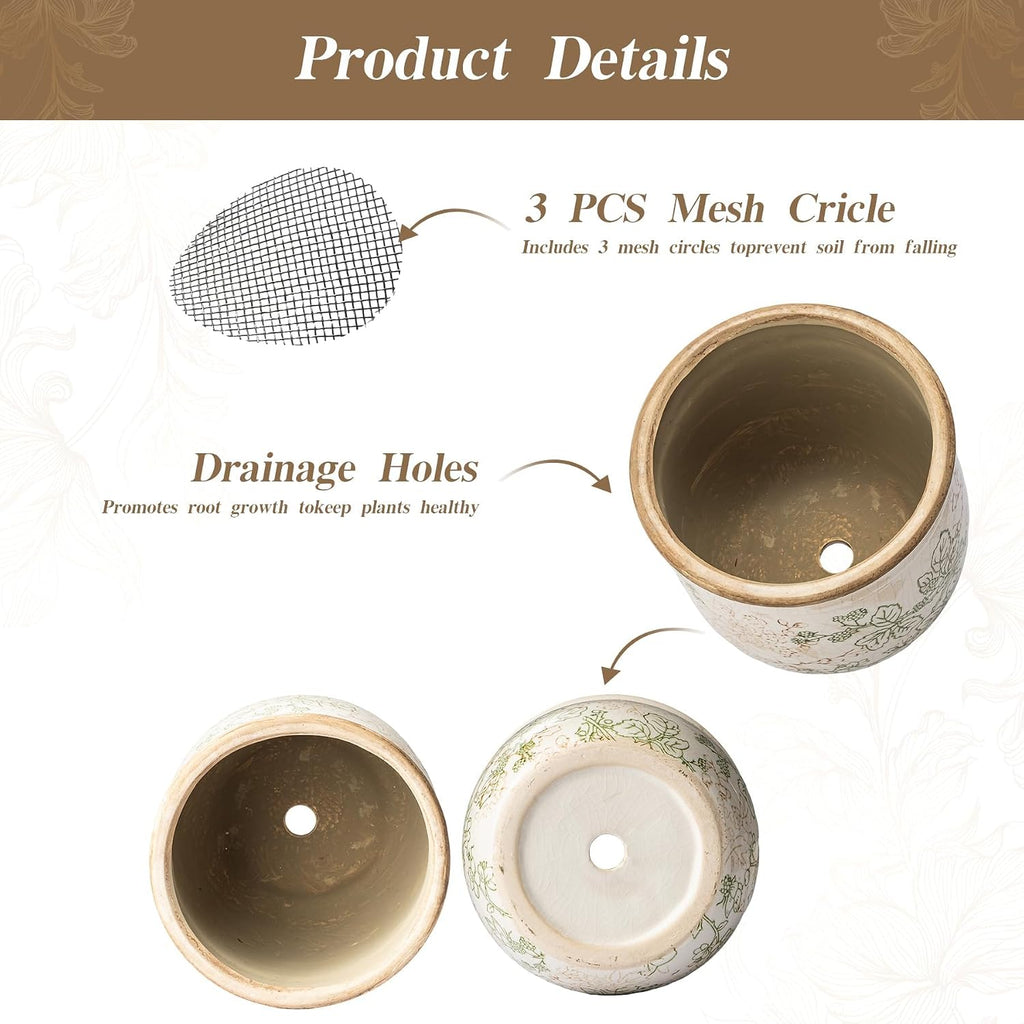 SURE YUESI Ceramic Plant Pots Set of 2, 4.7 & 5.7 Inch Vintage Indoor Planters with Drainage Hole, Farmhouse Ceramic