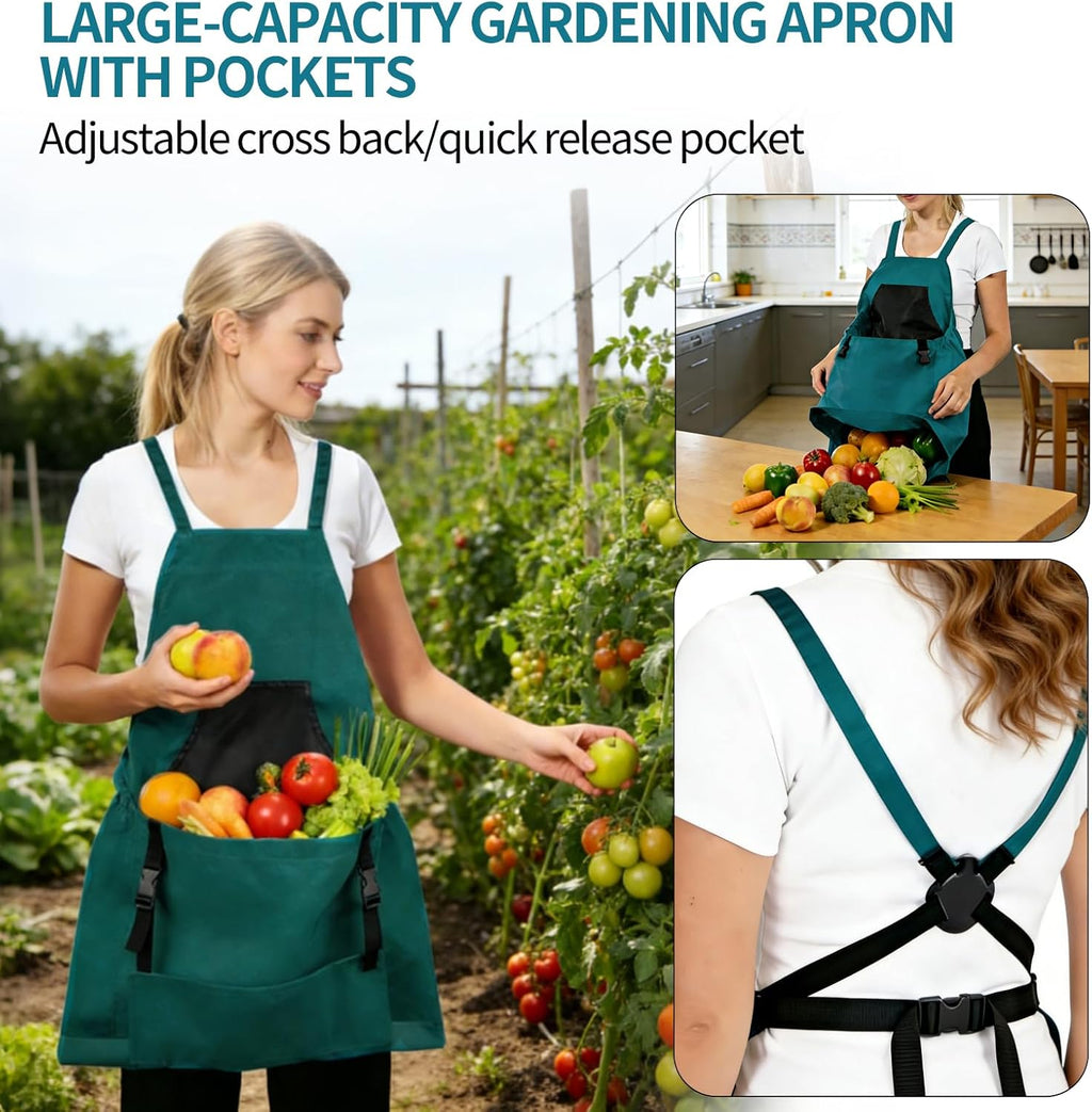 Gardening Apron with Pockets - 600D Waterproof Cross Back Apron for Women, Equipped with Pruning Shears & Gardening