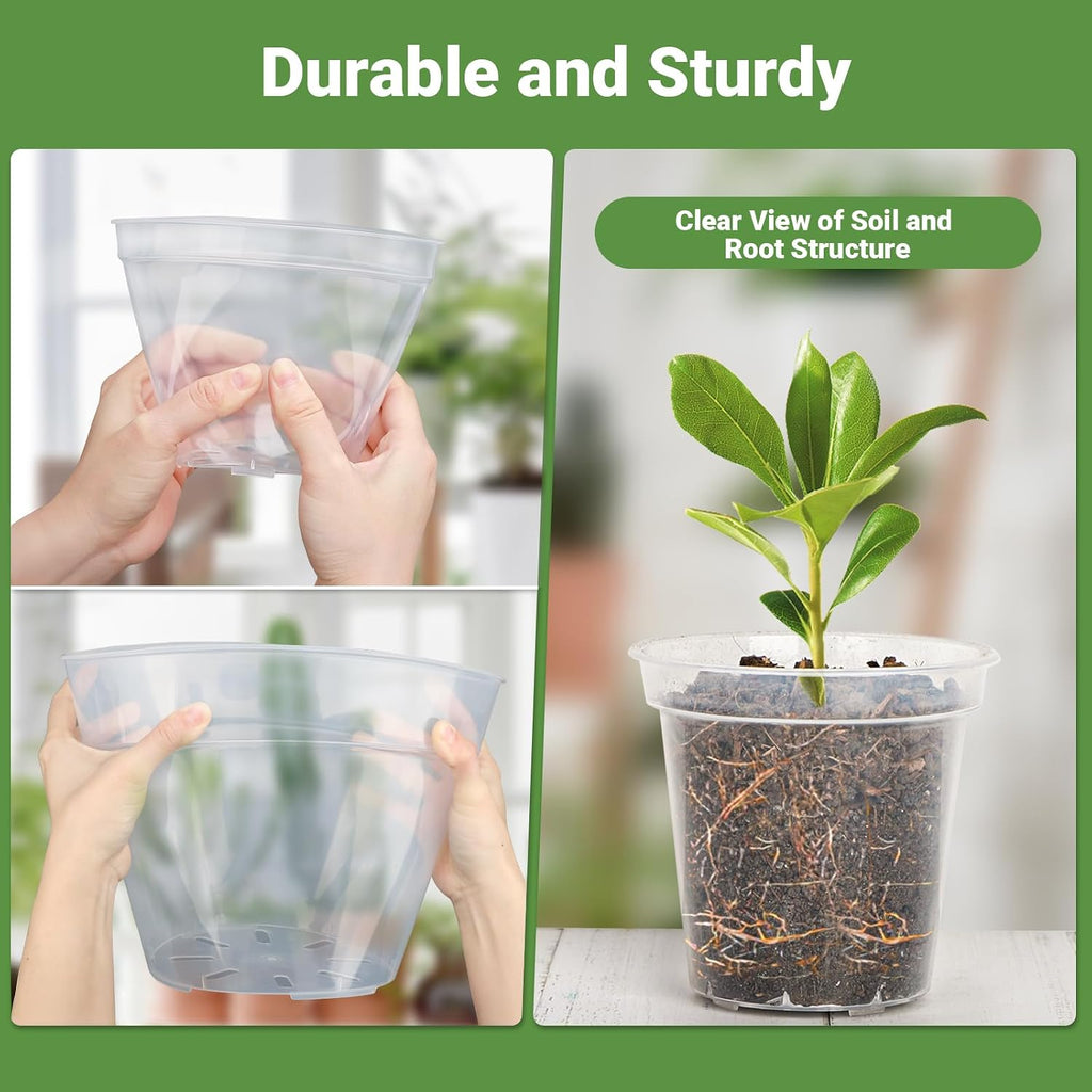 GREANER 4/5/6/7/8/9 Inch Reinforced Clear Nursery Pots, Transparent Variety Pack Plastic Nursery Pots, 30 Packs Seed