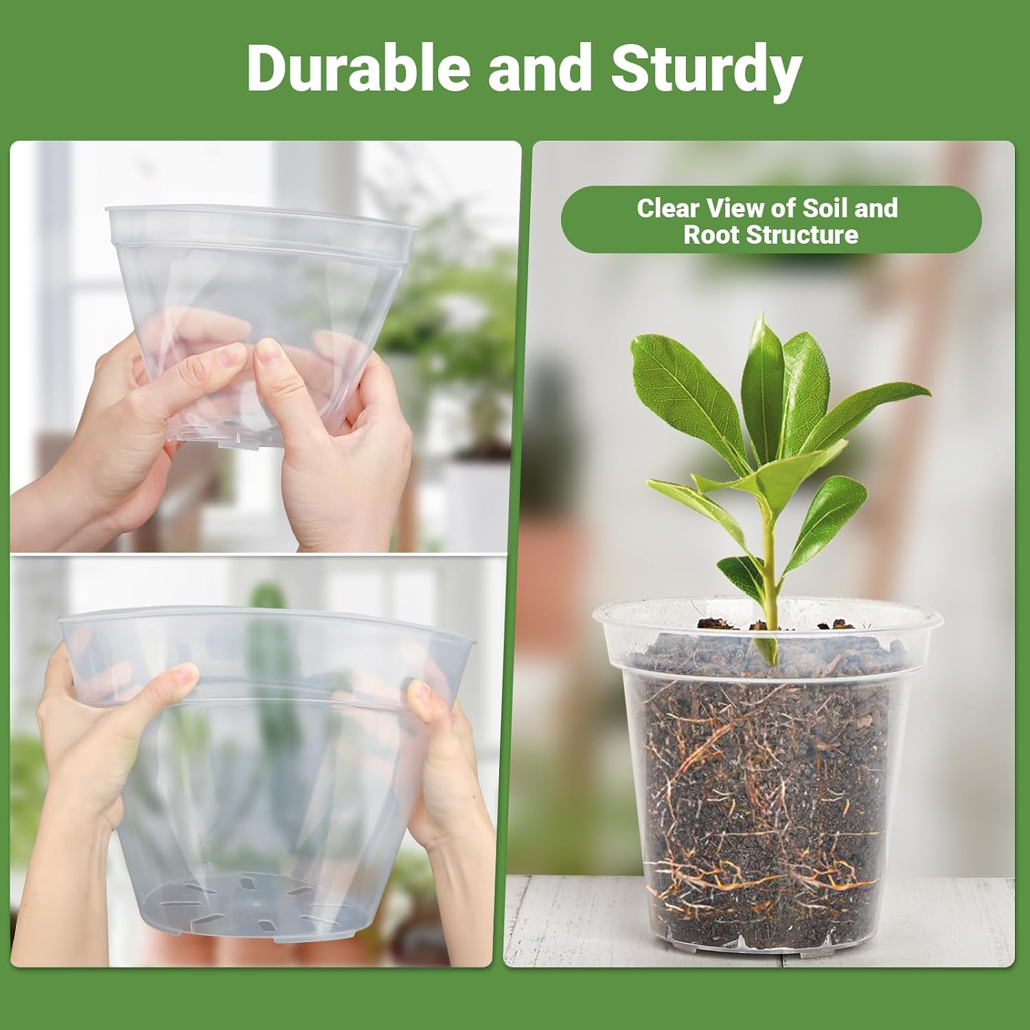 GREANER 4/5/6/7/8/9 Inch Reinforced Clear Nursery Pots, Transparent Variety Pack Plastic Nursery Pots, 30 Packs Seed