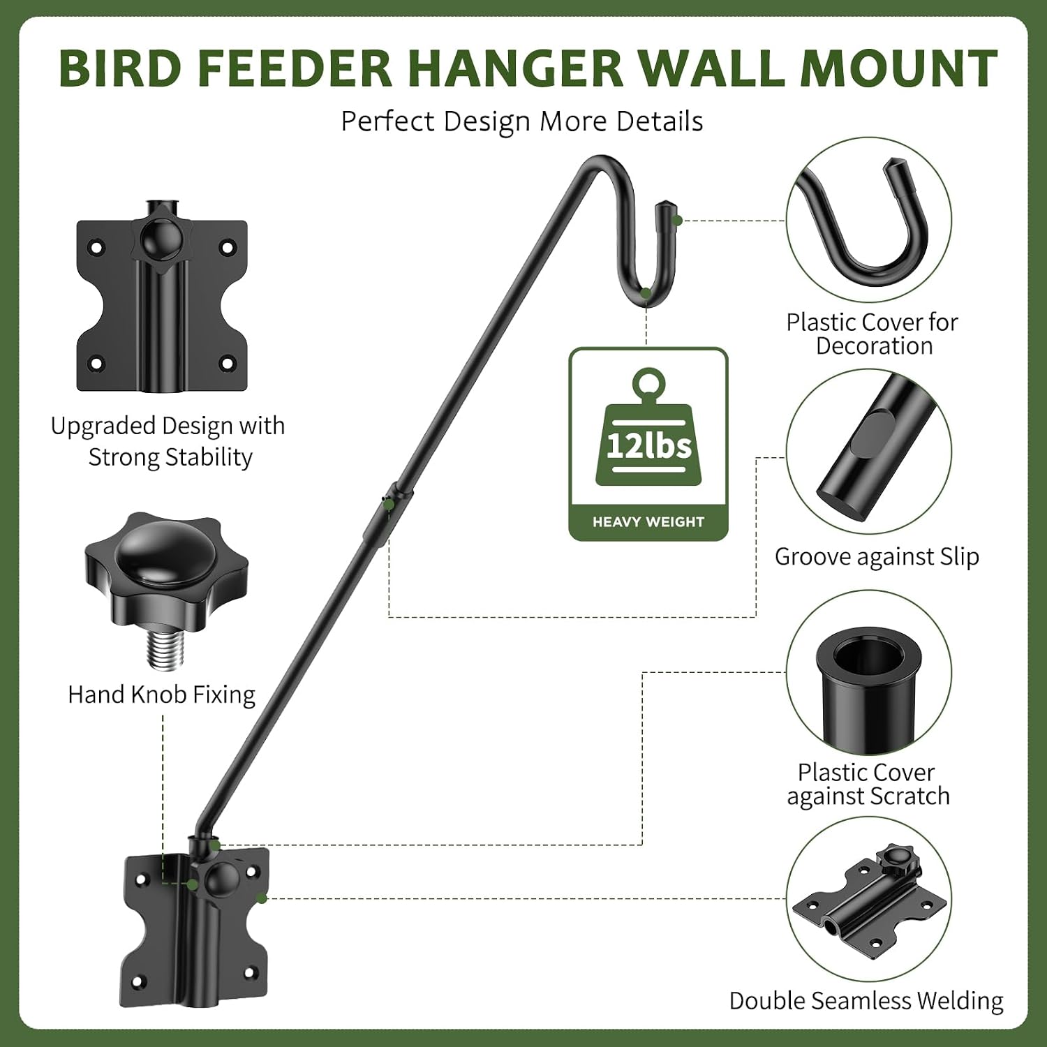 28" Wall Mount Heavy Duty Deck Hook | Powder-Coated Iron Resists Rust | 360° Rotation | Holds 30 Lbs | Ideal for Bird