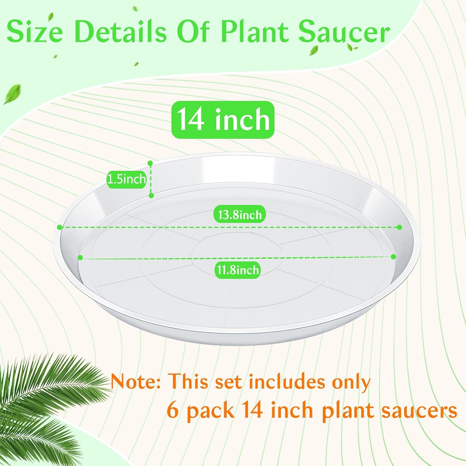 FUIJOL Clear Plant Saucer 12 14 16 18 20 Inch, Durable Plant Drip Trays Saucers for Pots, No Holes Water Catcher Trays
