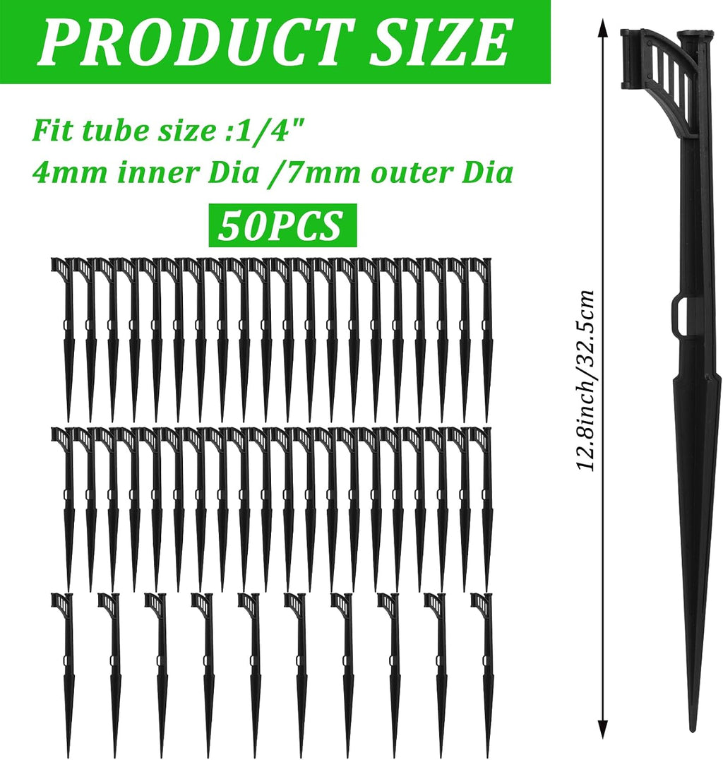 50 Pcs 12.8" Irrigation Drip Support Stakes 1/4 Inch Drip Irrigation Stakes for 1/4 Inch Drip Irrigation Tubing Hose