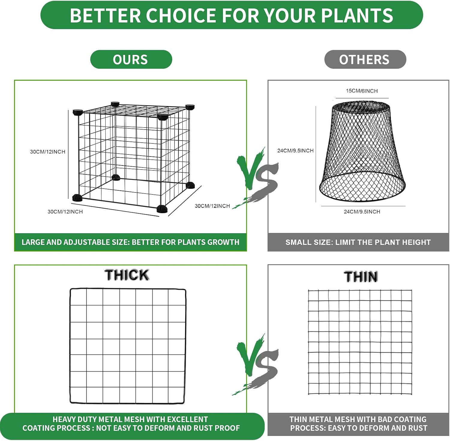 DYAUS 4 Packs Plant Protectors from Animals, Plant Cages for Outdoor Plants, 20Pcs 12"x12" Metal Plant Covers from
