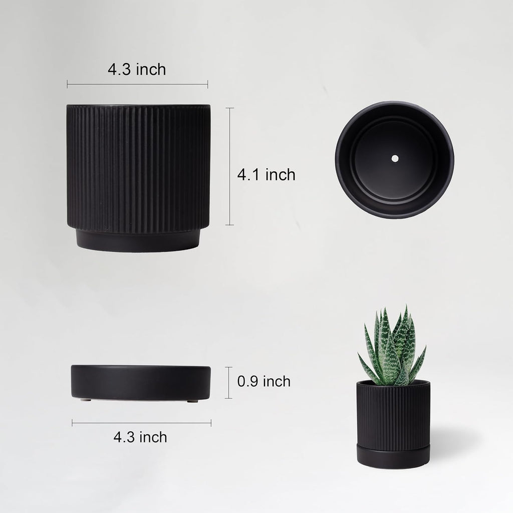 HERDUK Small Plant Pots, 4 Inch Pots for Indoor Plants, Modern Minimalist Ceramic Plant Pots with Drainage Hole &