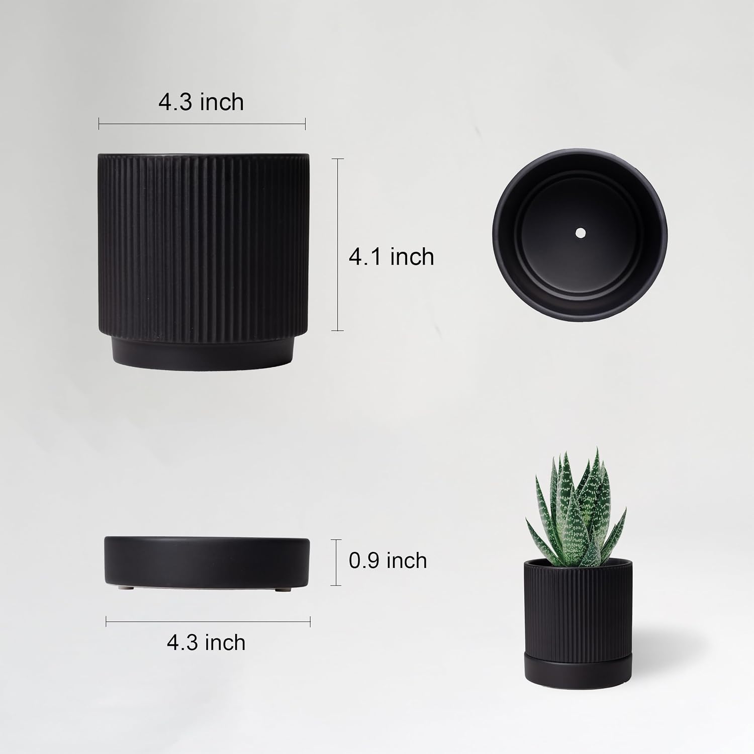 HERDUK Small Plant Pots, 4 Inch Pots for Indoor Plants, Modern Minimalist Ceramic Plant Pots with Drainage Hole &