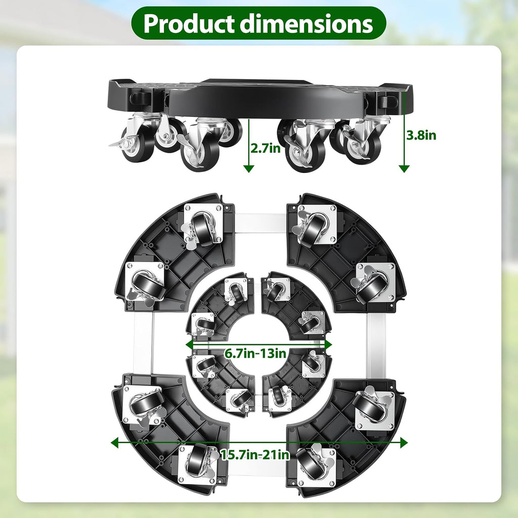 Plant Stand With 8 Locking Wheels,15-21In Adjustable Rolling Plant Stands | General Large Plant Rolling Tray Indoor