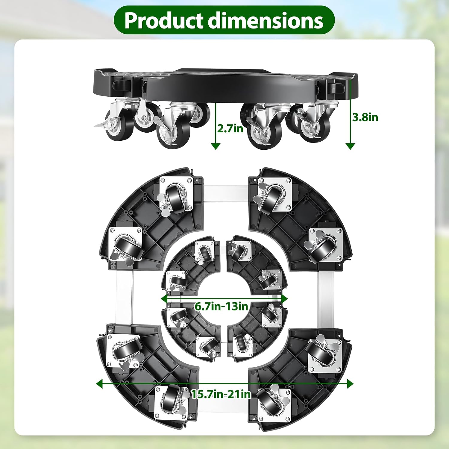 Plant Stand With 8 Locking Wheels,15-21In Adjustable Rolling Plant Stands | General Large Plant Rolling Tray Indoor