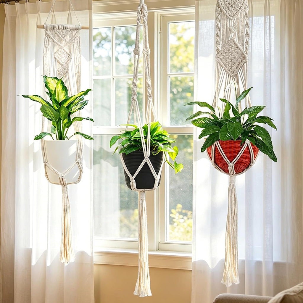 Laerjin Macrame Plant Hangers, Set of 6 Handmade Hanging Plant Holder Basket Stand Decorative Flower Pot Holder