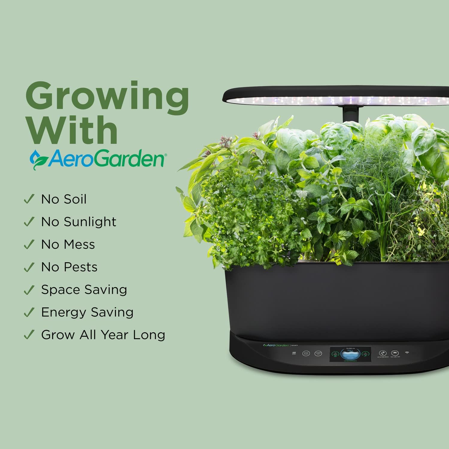 AeroGarden Bounty, Black | Indoor Garden with LED Grow Light, WiFi and Alexa Compatible