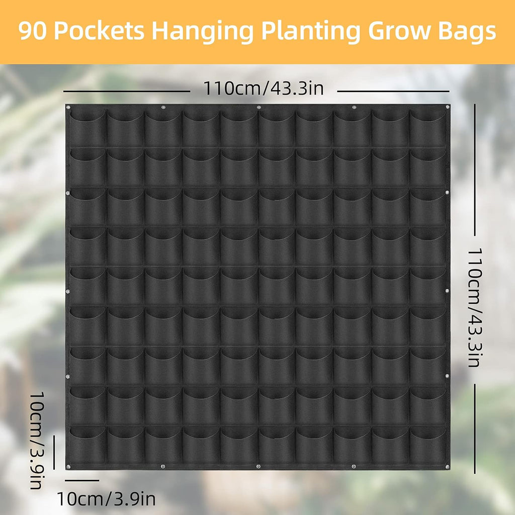 Hanging Planting Grow Bags, 90 Pockets Wall Planter Wall Mounted Grow Bag Outdoor Indoor Gardening Vertical Greening