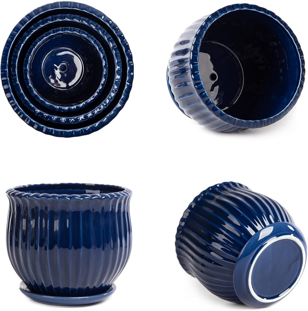 Ceramic Flower Pots, Ceramic Planters with Drainage Hole and Saucer, Modern Round Ceramic Succulent Plant Pots with