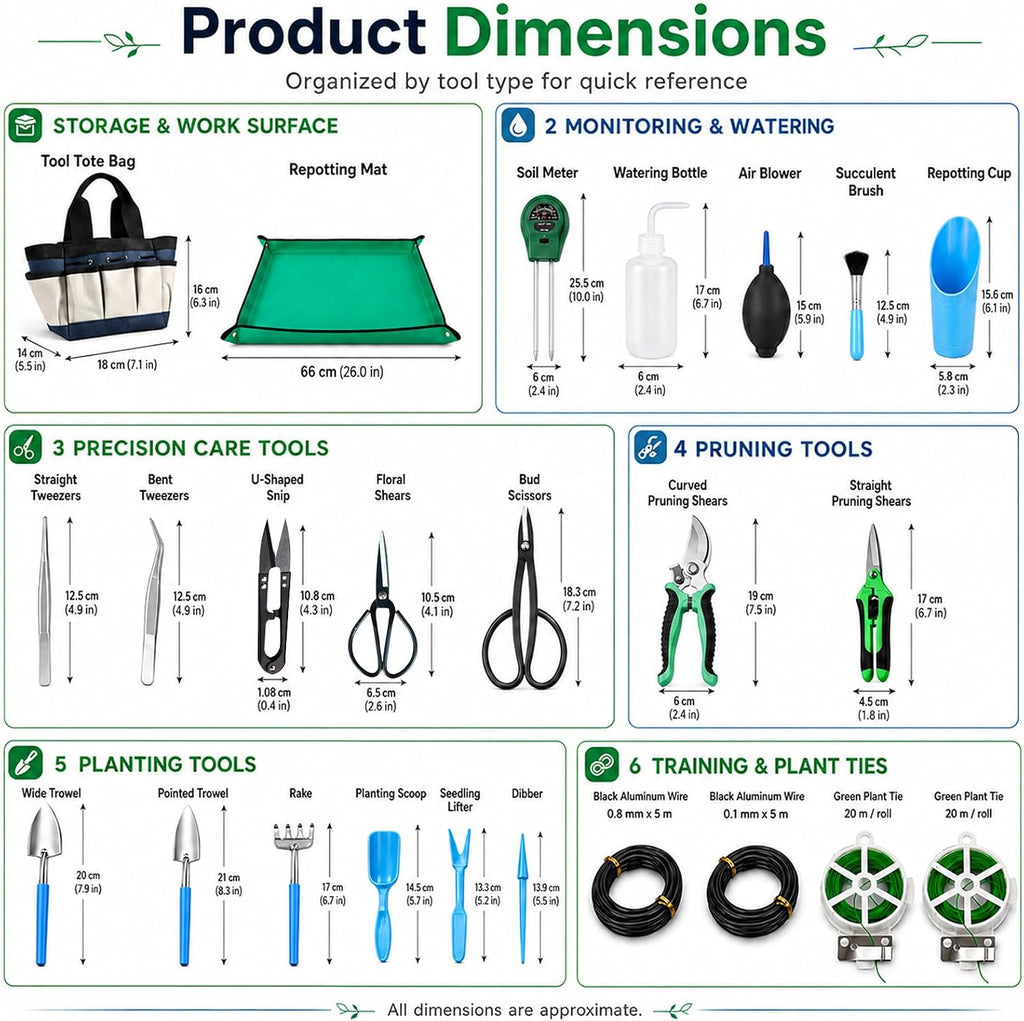 25 Pcs Succulent & Bonsai Tools Set for Beginners, Indoor Plant Care Tool Set with Repotting Mat, Organizer Tote, Soil