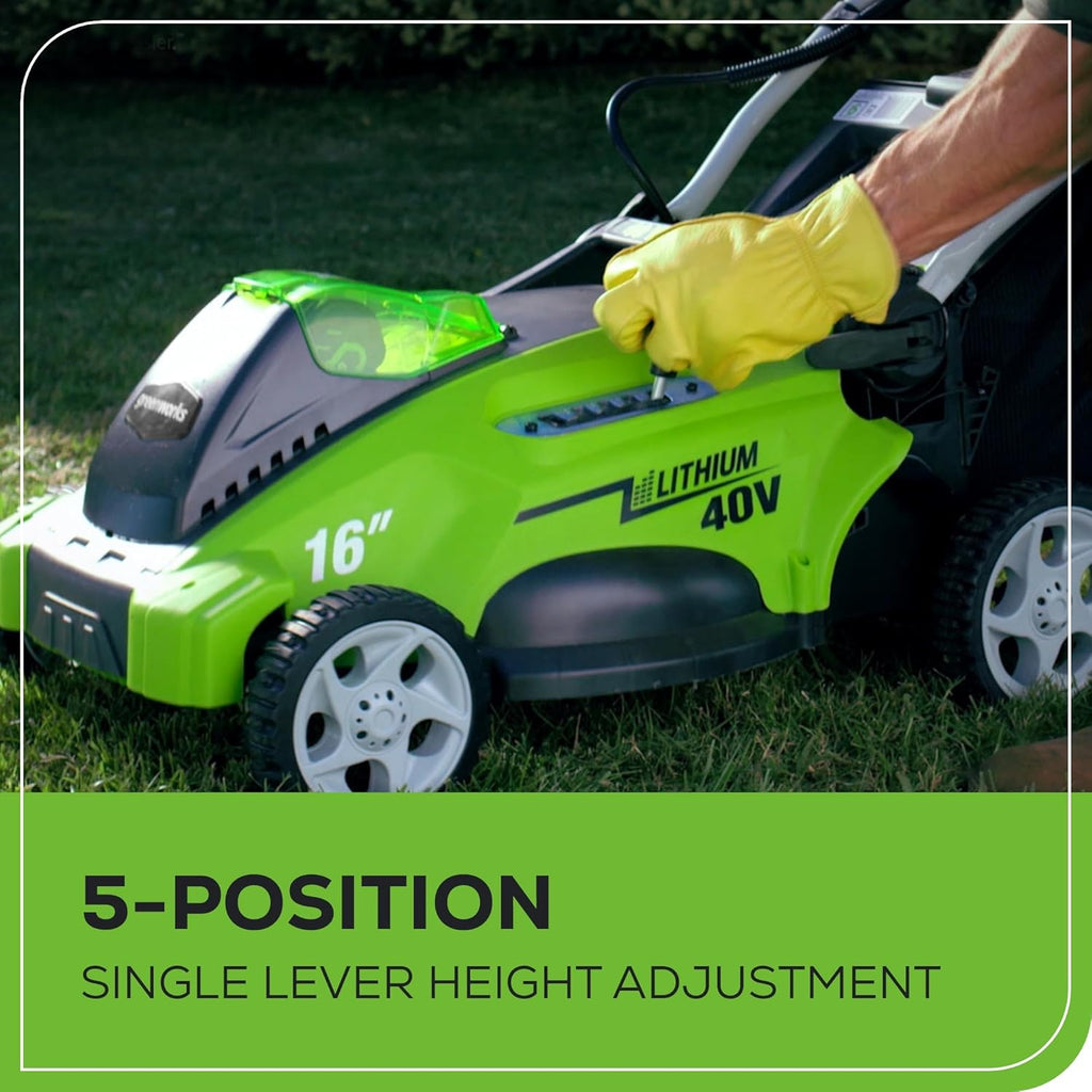 Greenworks 40V 16 in Push Lawn Mower, 4.0 Ah Battery and Charger