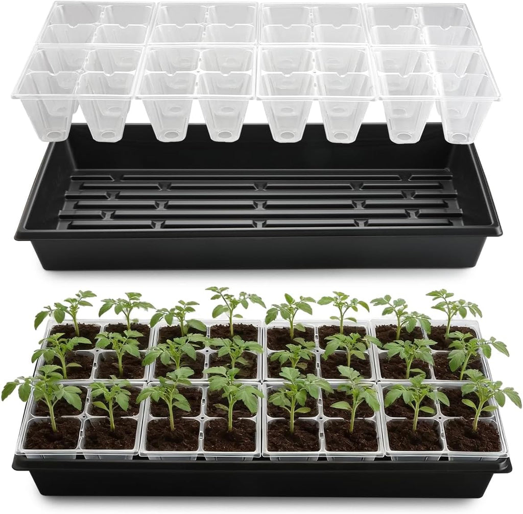 RooTrimmer 5 Pack Heavy Duty 1020 Trays and 40 Pack Clear 4 Cell Seed Starter Trays with Large Drainage Holes, Easy