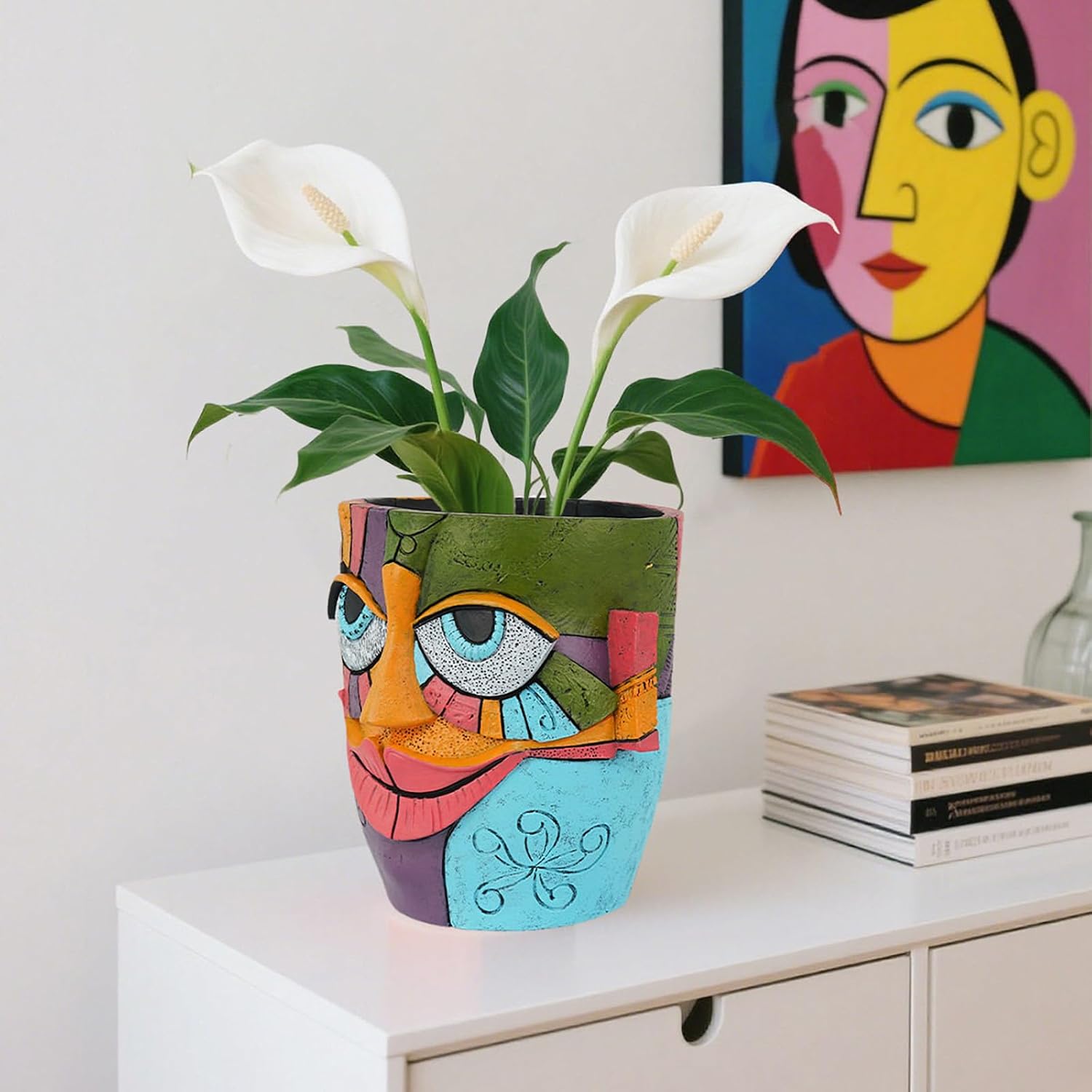 Colorful Abstract Resin Face Flower Pots, Picasso Brutalist Style Head Face Planters, Artistic Unique Pots for Plants
