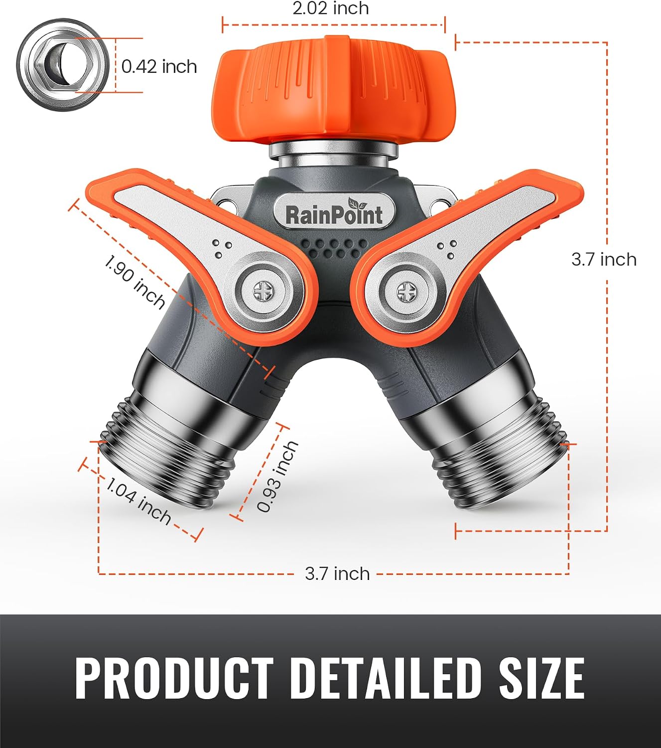 RAINPOINT Garden Hose Splitter 2 Way Heavy Duty, Water Hose Y Spigot Splitter with Shutoff Valves,100% Metal Body Water