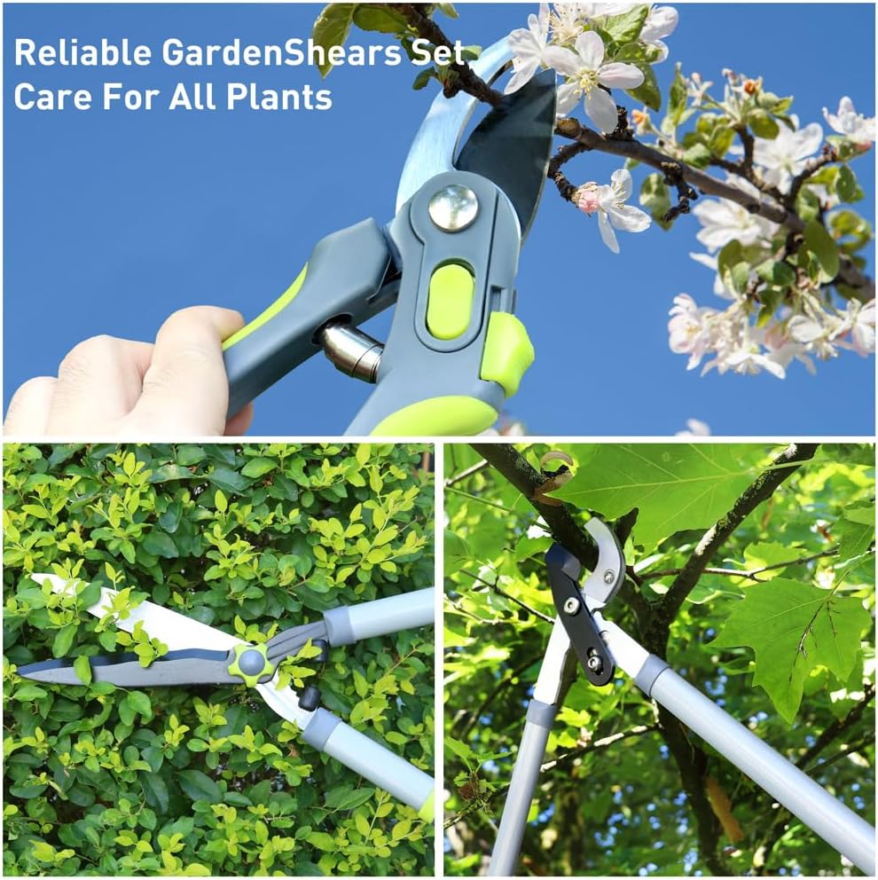 Altdorff Garden Loppers Pruning Shears, Updated 3PCS Hedge Clippers Combo Set, Branch Cutter with Compound Action