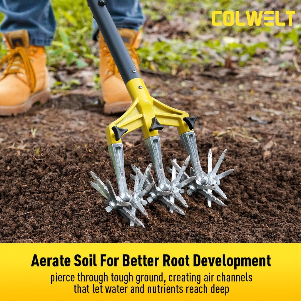 Rotary Cultivator Garden Tool 61’’, Hand Tiller Garden Tool with Detachable Aluminum Tines, Cultivators for Gardening