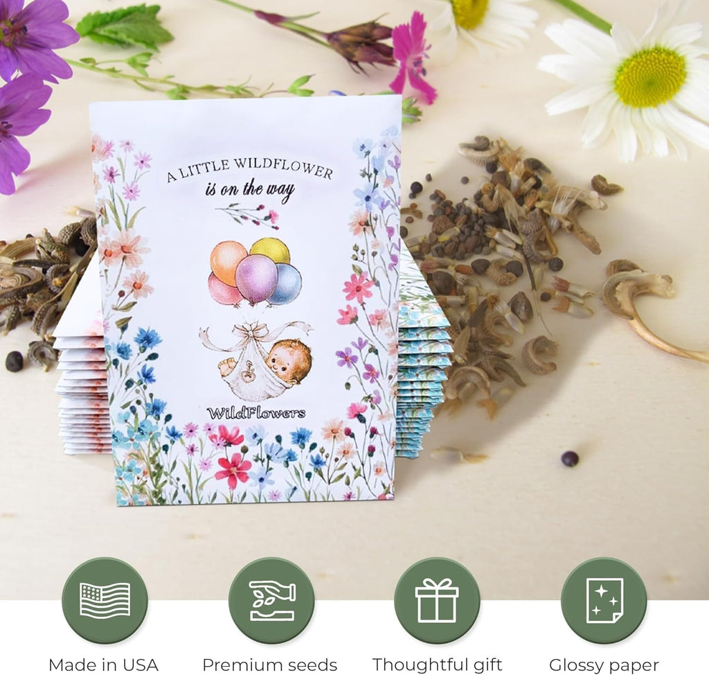 25 Wildflower Seed Packets - Baby Shower Favors for Guests - Gender Reveal Party Supplies - Wild Flower Seeds Throw and