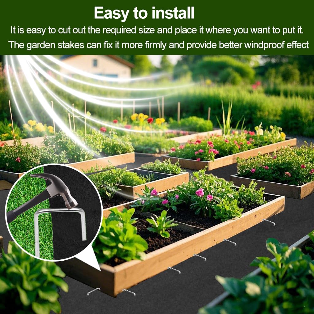 2Pcs Recycled Felt Mulch Mat Roll for Landscaping 8.2'x2' Garden Pathway | Reusable Fabric Walkway Mat Black Permanent