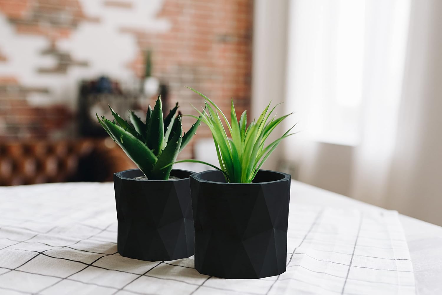 Olly & Rose Designer Geometric Ceramic Black Plant Pot Succulent Pots Cactus Planters Set 2 Indoor Outdoor Small Flower