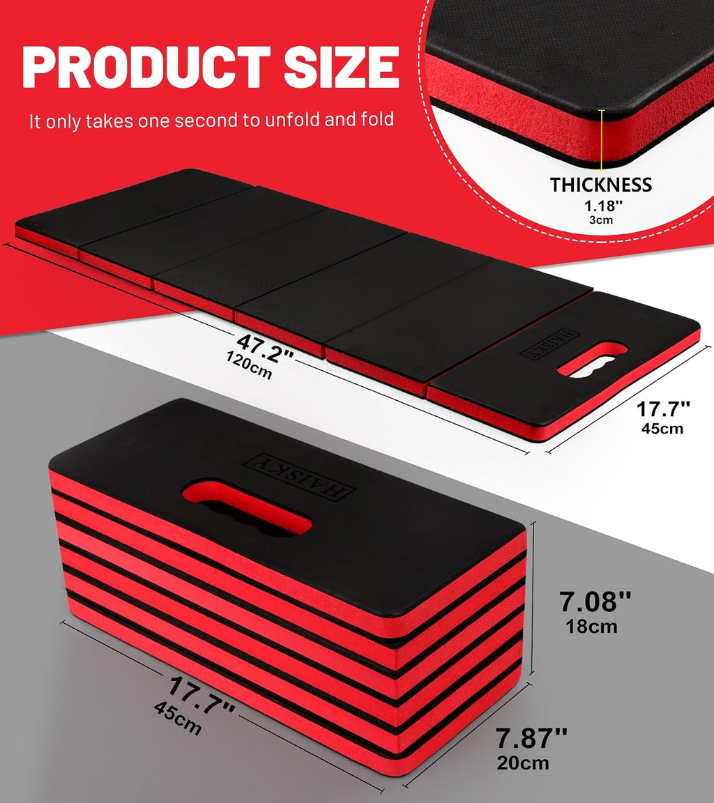 Foldable Mechanic Mat Kneeling Pad, 1.2" Extra Thick EVA Foam,Red | Portable 5-Fold Knee Cushion Mat, Large 47" x 18"