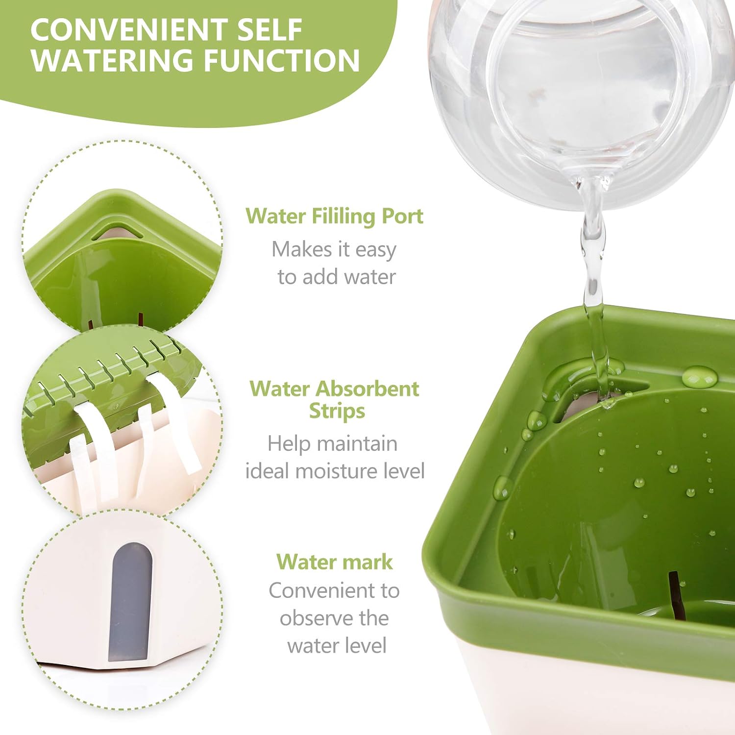 OurWarm 3 Pack Self Watering Herb Planter Set for Windowsill, 10.5In Indoor Herb Garden Planters with Water Level