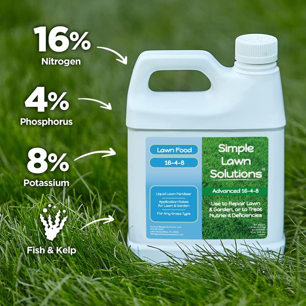 Advanced 16-4-8 Lawn Fertilizer - Liquid Lawn Food Spring & Summer Concentrated Spray - Any Grass Type- Fish and