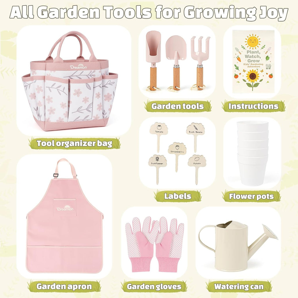 Kids Gardening Set, Quality Garden Tool Kit for Toddler, Outdoor Toys Gift | Gardening Set with Tote Bag, Apron