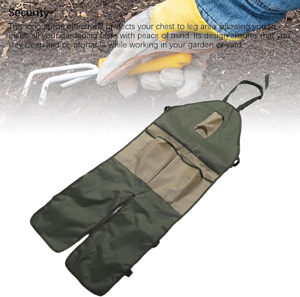 Apron for Long Gardening, Gardening Apron with Adjustable Leg Protector, Six Pockets 600D Oxford Cloth Water Proof for
