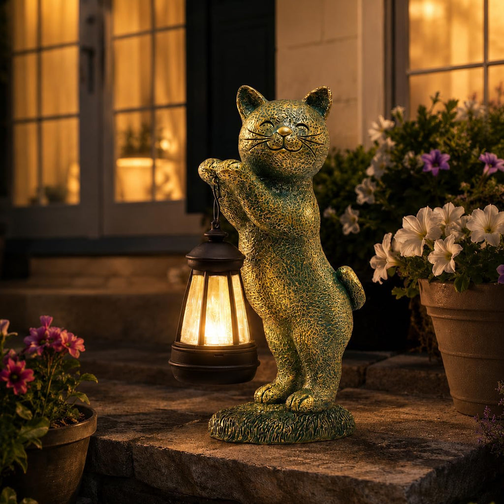 Nacome Cat Outdoor Statues for Garden with Solar Lantern | IP65 Waterproof,Outside Decor, Yard Art Lawn Ornaments