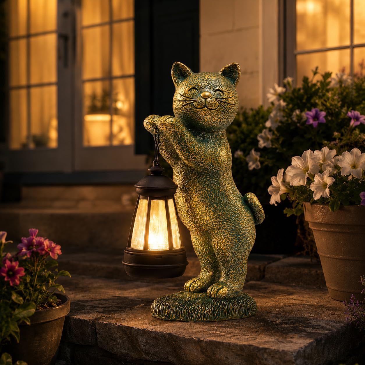 Nacome Cat Outdoor Statues for Garden with Solar Lantern | IP65 Waterproof,Outside Decor, Yard Art Lawn Ornaments