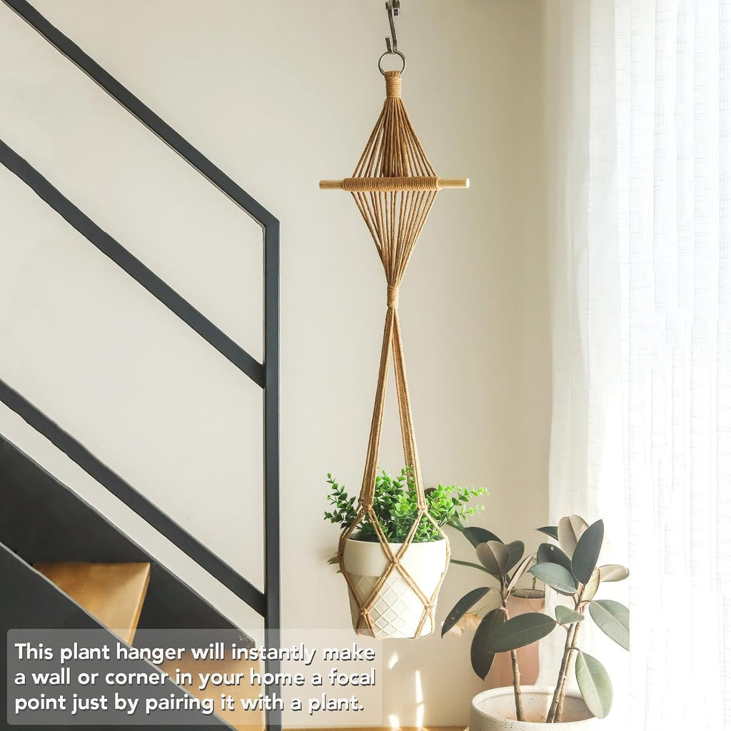 4 Pack Macrame Plant Hangers Indoor Up to 10 inch Pot, Boho Hanging Planters, Plant Holder with 8Pcs Stainless Steel