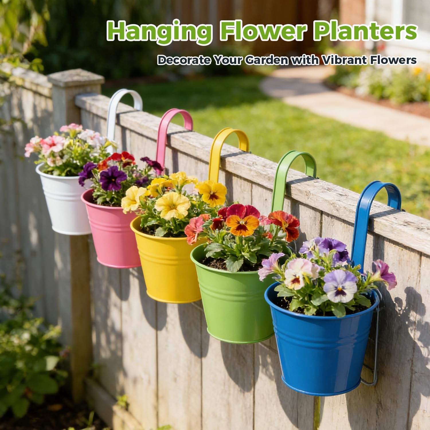 12 Pack Balcony Planters Railing Hanging, Colorful Railing Planter 4 Inches Small Hanging Plant Holder Indoor/Outdoor
