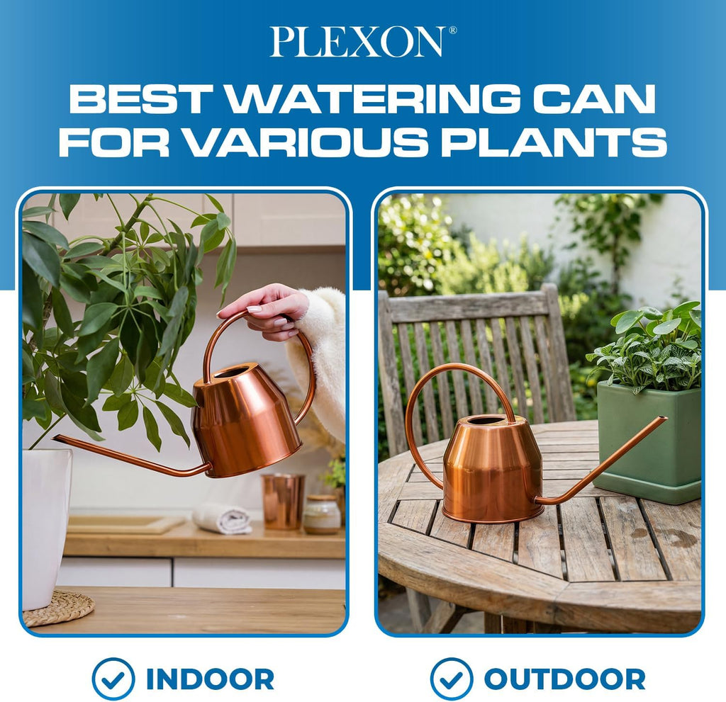 Plexon Rose Gold Metal Watering Can Indoor Plants 40 oz, Stainless Steel Long Spout Watering Can Outdoor House Plant