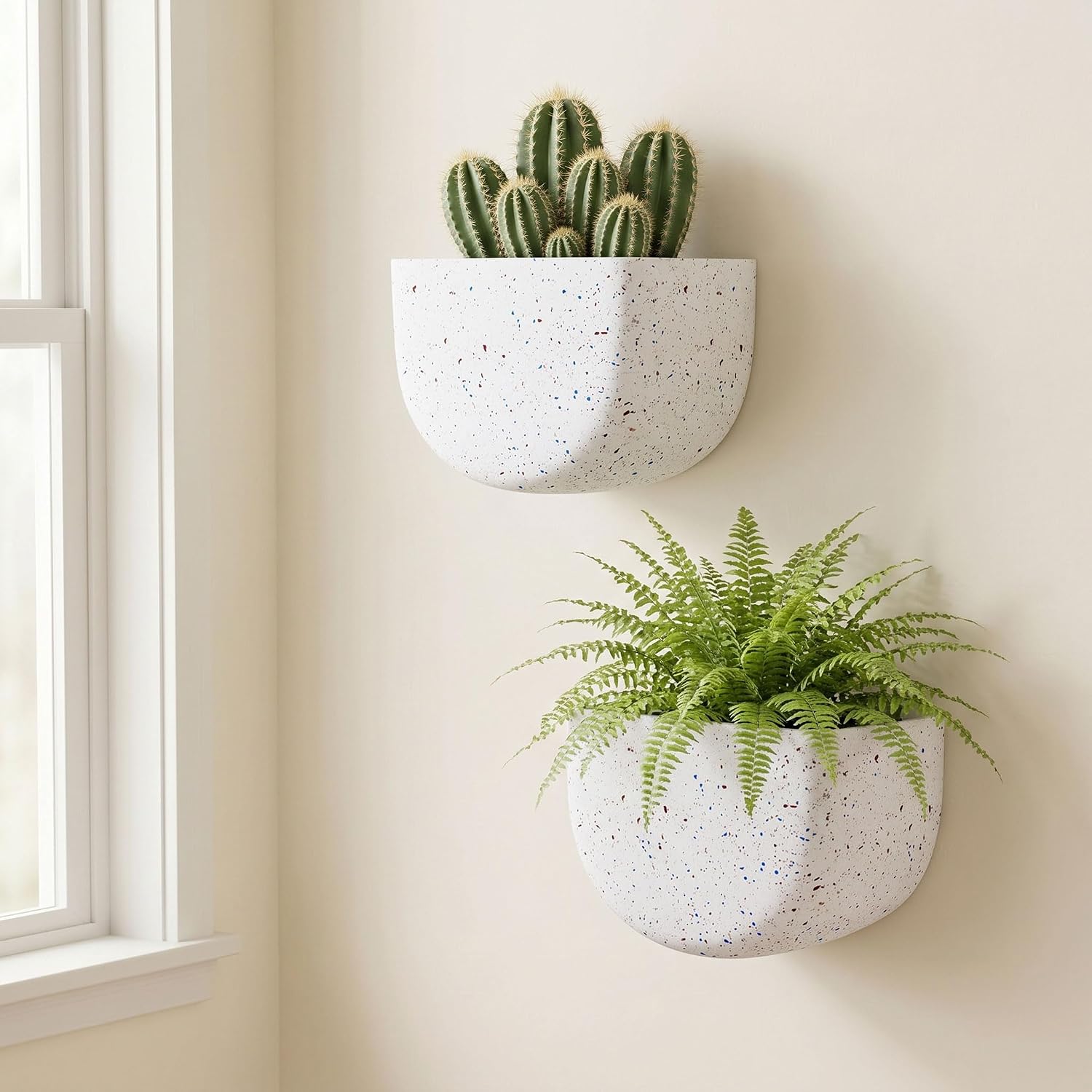 Asnext 2 Pack Indoor Wall Planter, 7 Inch Wall Planter Pot, Speckled White | Unique Half-moon Shaped Design Wall