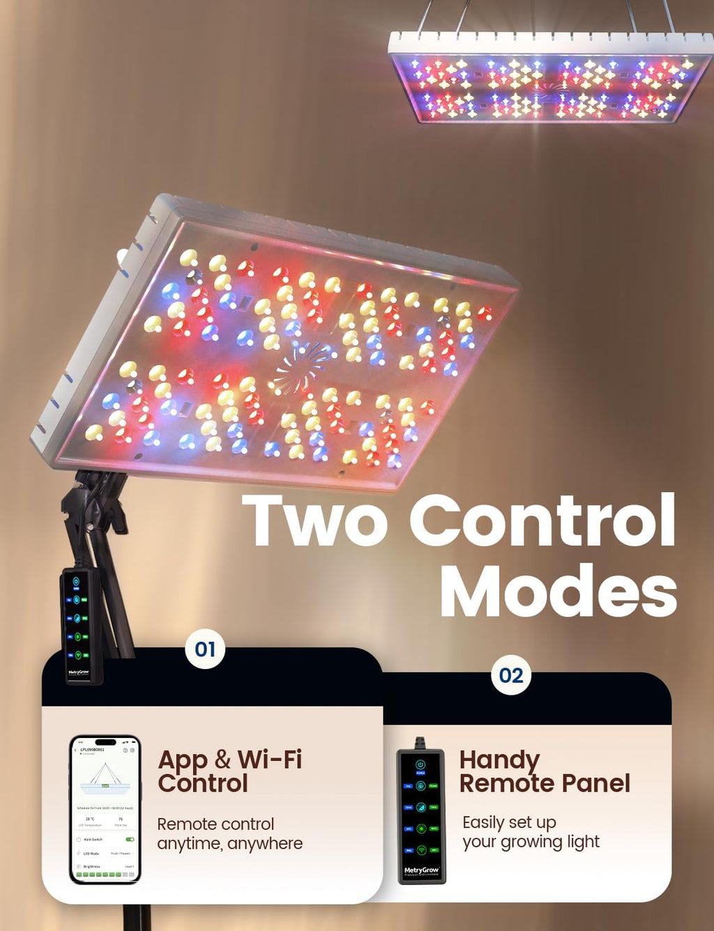MetryGrow Grow Lights for Indoor Plants, [Smart APP & Expansive 2x2 Ft Coverage] Genuine 48Watt LED Full Spectrum