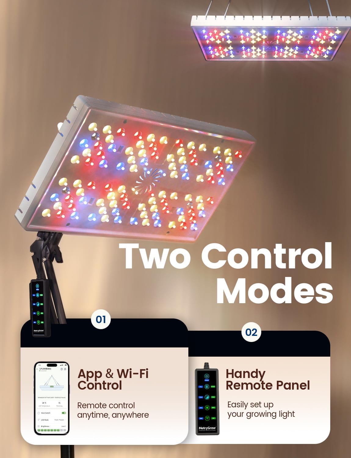 MetryGrow Grow Lights for Indoor Plants, [Smart APP & Expansive 2x2 Ft Coverage] Genuine 48Watt LED Full Spectrum