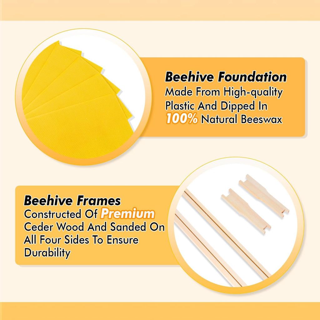 POLLIBEE Bee Hive,10 Frame Beehive Boxes Starter Kit, Langstroth Beehives Include 2 Deep Hive Boxes and 1 Medium Super