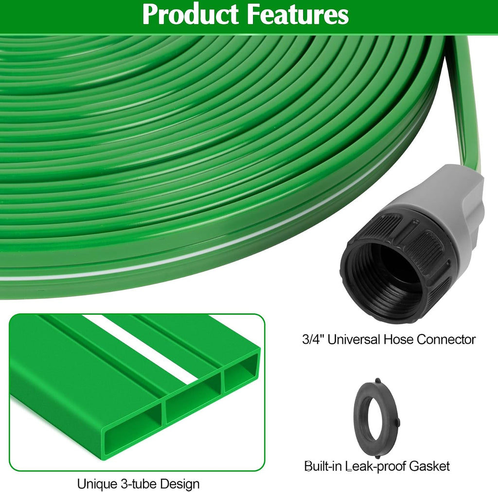 Sprinkler Hose with Holes, 100FT (50FT x 2) Heavy Duty Flat Soaker Hoses, Watering Garden Drip Irrigation Hose –