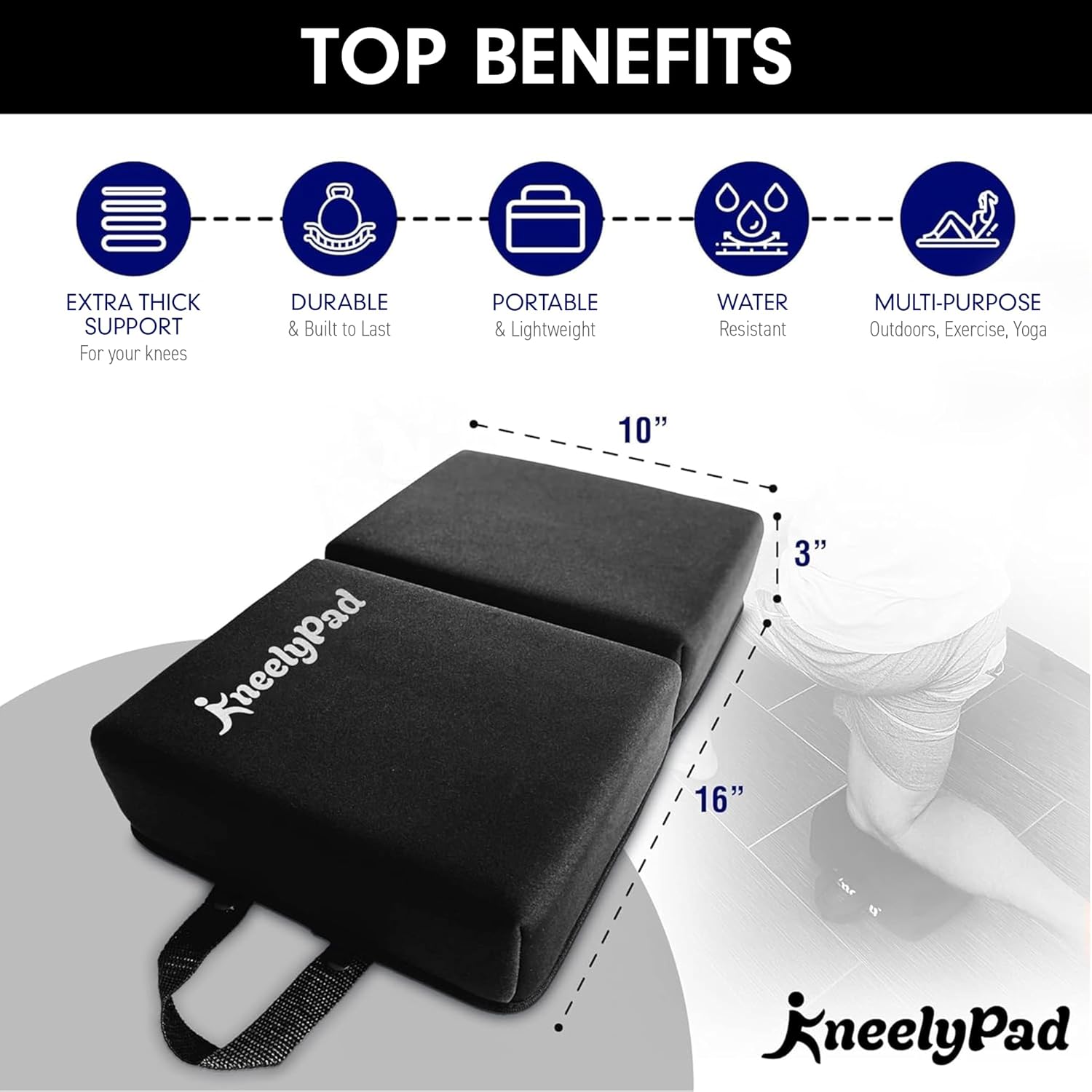 KneelyPad by Kneely | Kneeling Pad for Gardening, Exercise, Cleaning, & Mechanic Work | Extra Thick Memory Foam Knee