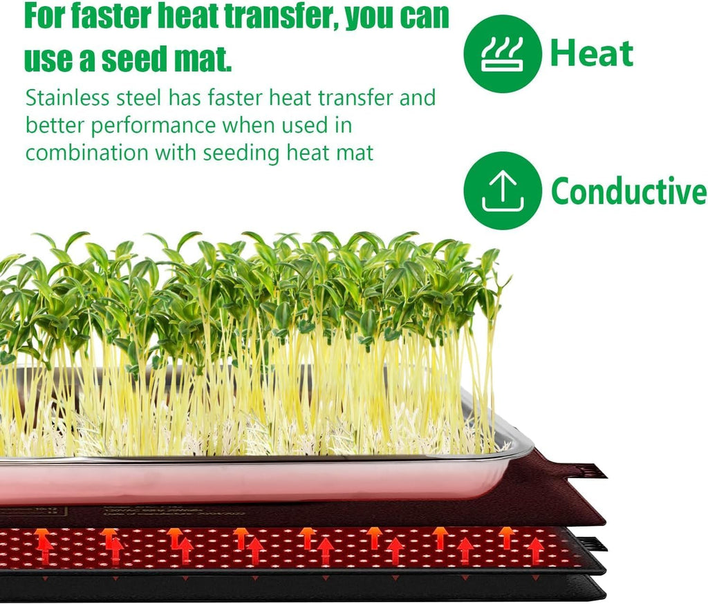 RooTrimmer 10 Pack Large Stainless Steel Seedling Trays, Heavy Duty Metal Water Catch Trays for Nursery Pots
