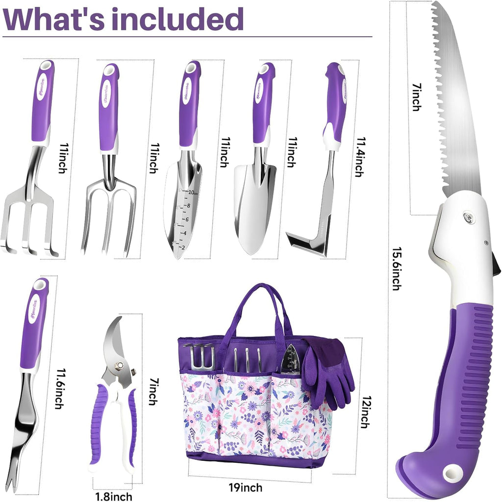 MelonArt Garden Tool Set, 10 Pcs Heavy Duty Gardening Tool Kit Women Garden Gift Set Aluminum with Non Slip Ergonomic
